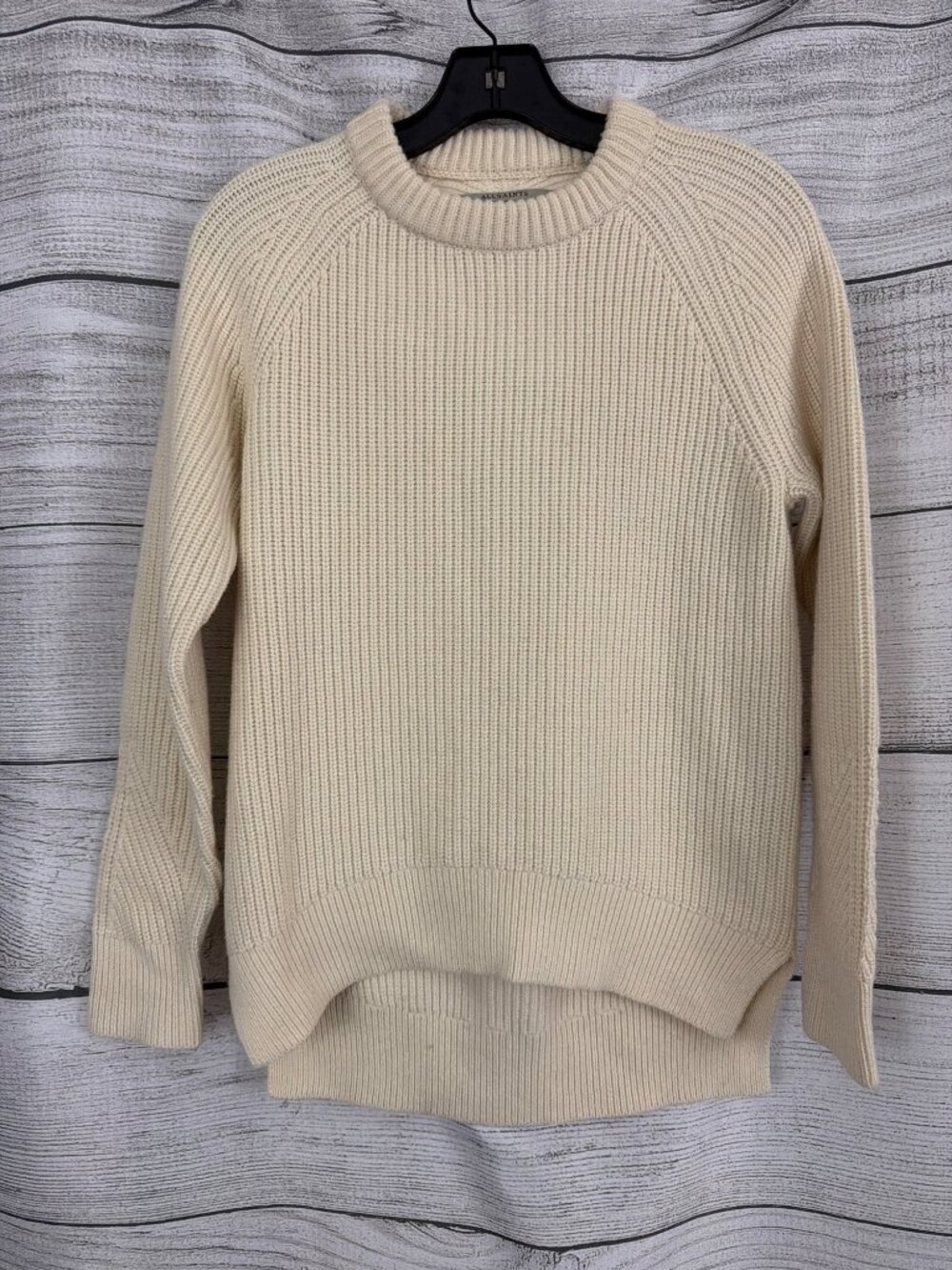 AllSaints Jago Crewneck Cream Ribbed Knit Sweater Size XS